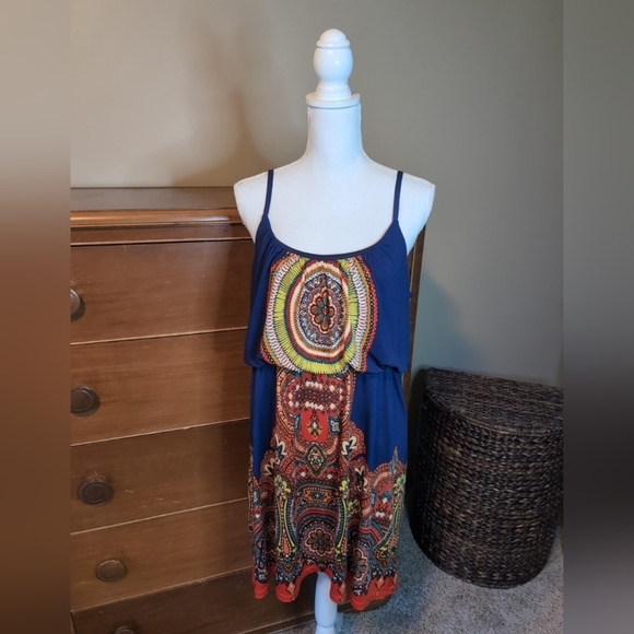 Maurices Bohemian Pattern Blue Strappy Dress Size XL - Picture 3 of 10